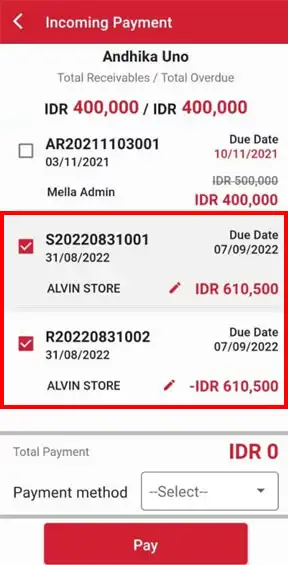 Choose document number return transaction in iREAP Invoice