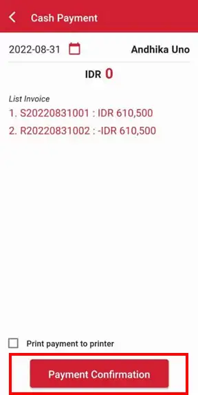 Confirm payment in iREAP Invoice