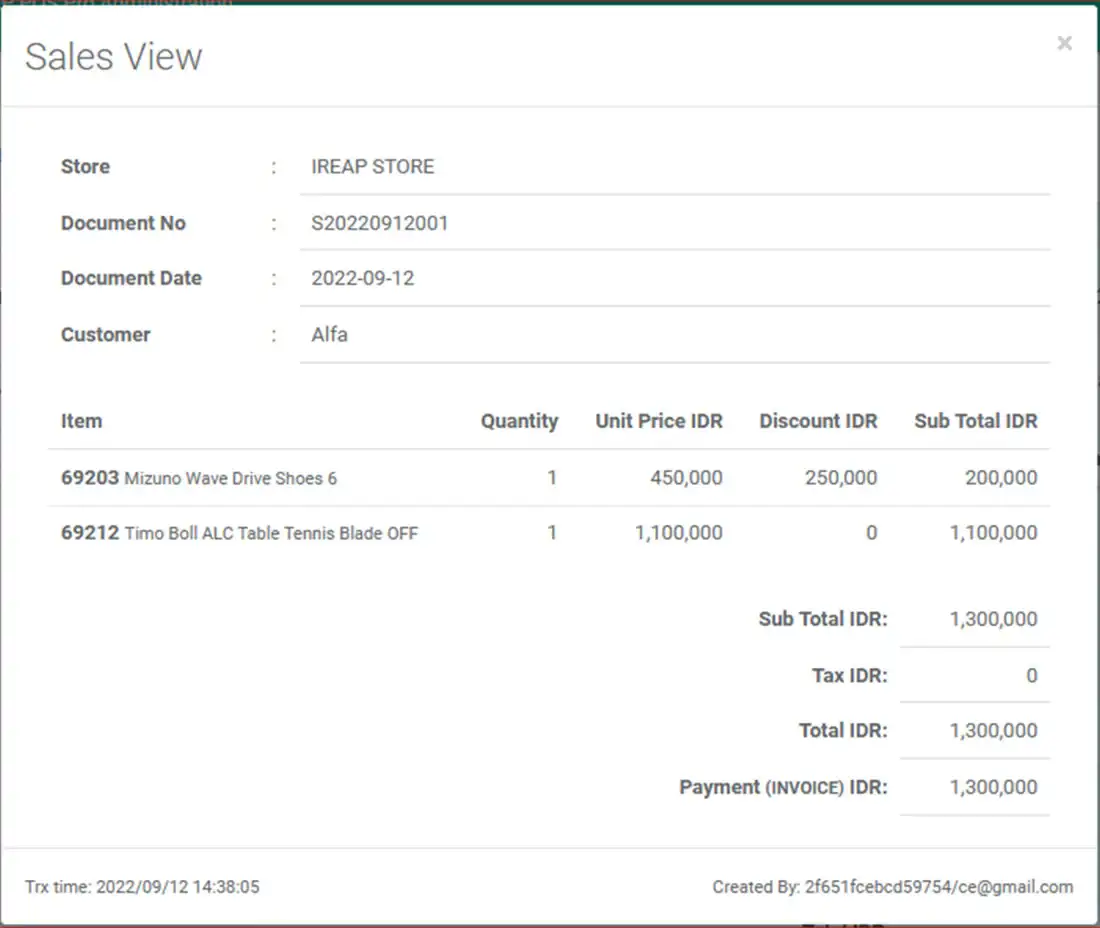 Detail sales view A/R Invoice iREAP Invoice via web admin