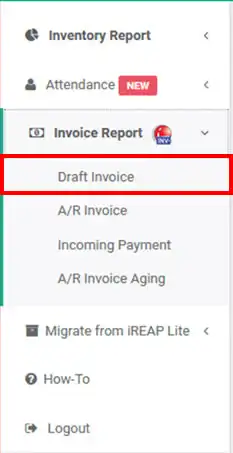 Draft invoice report in mobile cashier android iREAP POS PRO via web admin