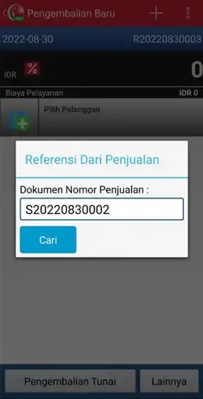 Memasukan nomor dokumen pembelian di aplikasi kasir android iREAP POS PRO