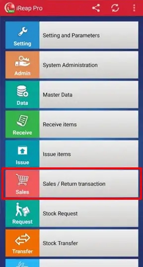 Sales transaction menu mobile cashier android iREAP POS PRO Via Web Admin