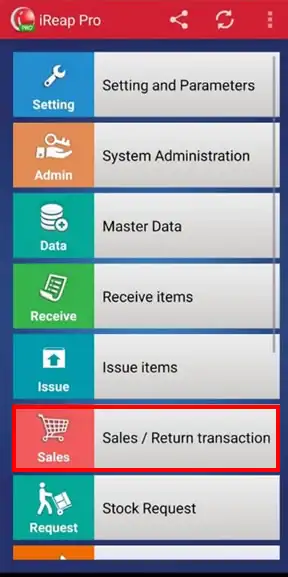 Mobile cashier android iREAP POS PRO sales menu