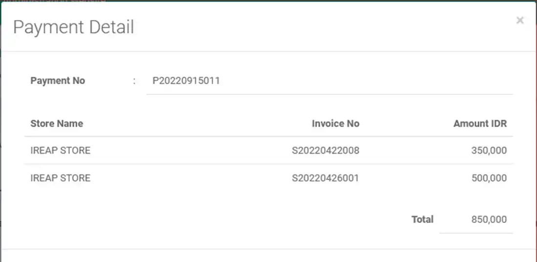 Payment detail incoming payment report iREAP Invoice via web admin