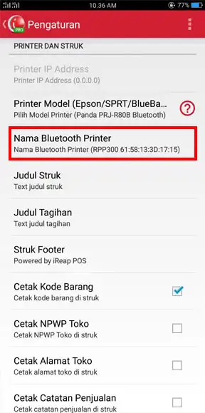 Pilih Nama Bluetooth Printer