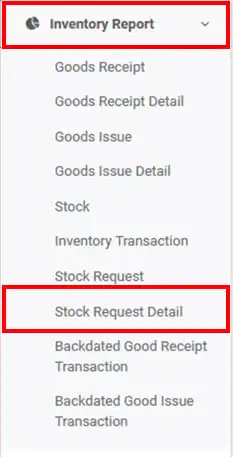 Stock Request Detail Report Menu on mobile cashier android iREAP POS PRO Web Admin