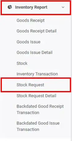 Stock Request Report Menu on mobile cashier android iREAP POS PRO Web Admin