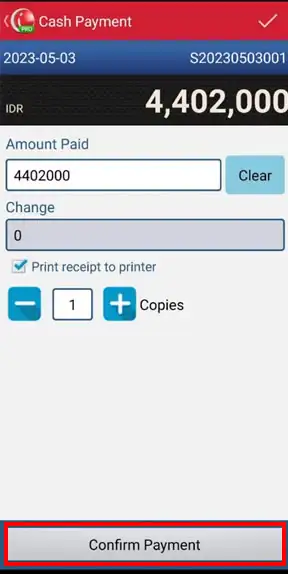 Confirm payment in mobile cashier android iREAP POS Pro