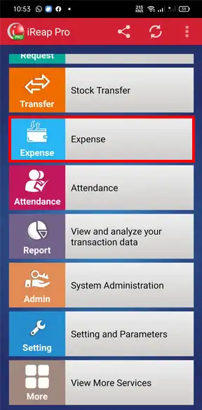 Expense Menu on Mobile Cashier Android iREAP POS Pro