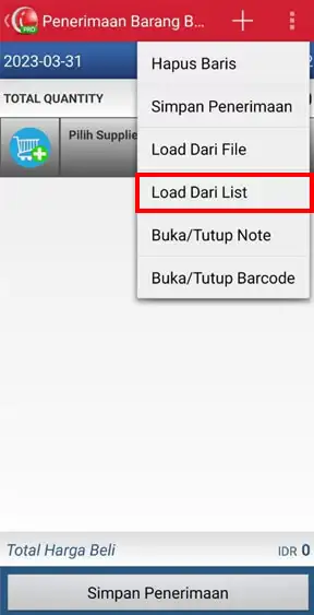 Load dari list penerimaan barang baru di Aplikasi Kasir Android iREAP POS PRO