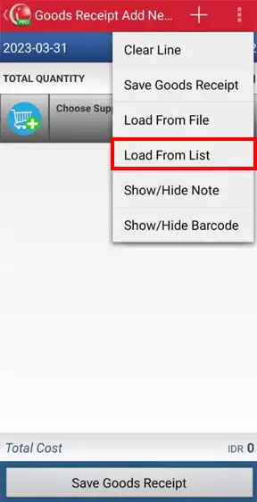 Load from list goods receipt on mobile cashier android iREAP POS PRO