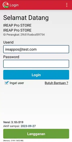 login Pada Aplikasi Kasir Android iREAP POS PRO