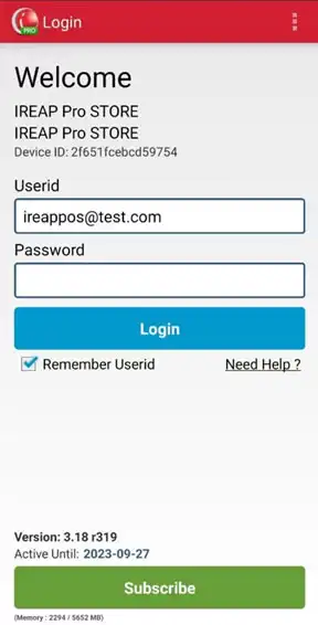 login mobile cashier android iREAP POS PRO