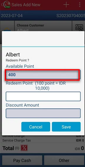 Check point available loyalty system in mobile cashier android iREAP POS PRO