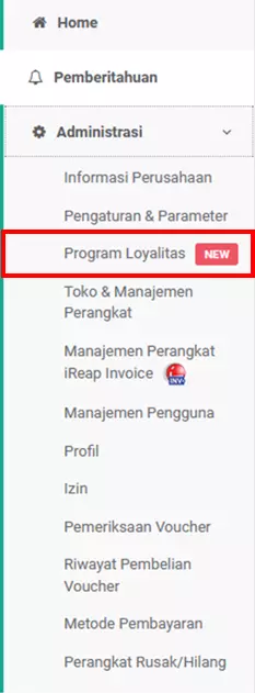 Menu untuk membuat point loyalty system di aplikasi kasir iREAP POS PRO via web admin