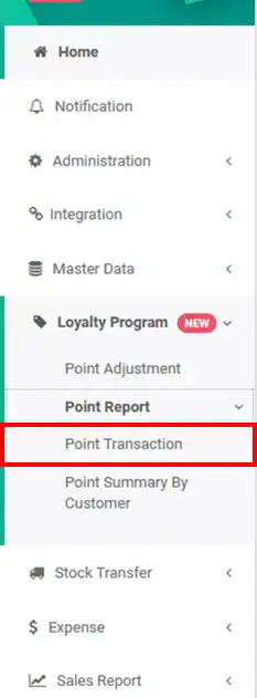 Point transaction menu in mobile cashier android iREAP POS PRO via web admin