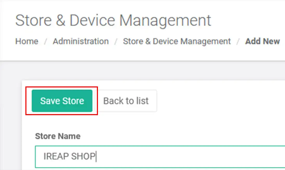 Save your store information in mobile cashier android iREAP POS PRO via web admin