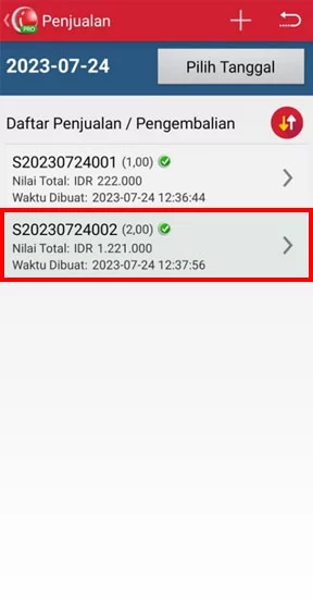 Klik dokumen transaksi penjualan untuk share di aplikasi kasir android iREAP POS PRO