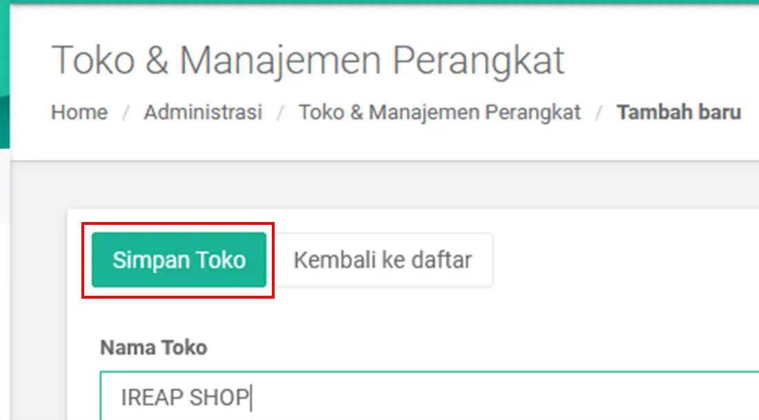 Simpan informasi toko di aplikasi kasir android iREAP POS PRO melalui web admin