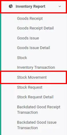 Stock movement reports menu in mobile cashier android iREAP POS PRO via web admin