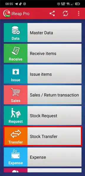 Stock Transfer Menu in mobile cashier android iREAP POS PRO
