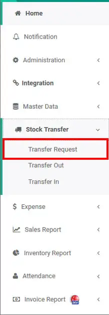 Stock Transfer Request Menu iREAP POS PRO