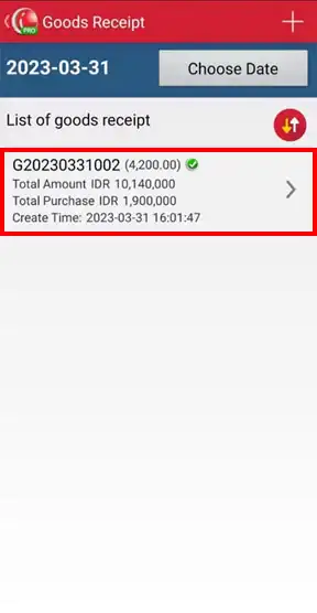 Successfully load goods receipt on mobile cashier android iREAP POS PRO