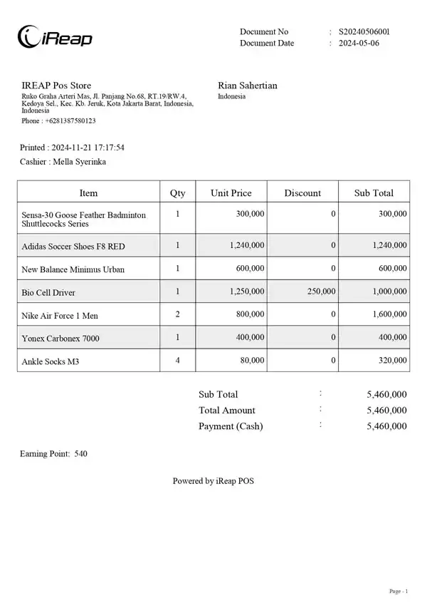 A4 size receipt warehouse processes sales orders made by salesmen