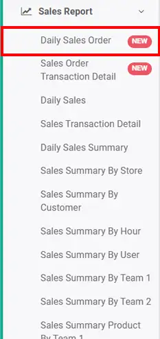 Daily sales order menu report on mobile cashier android iREAP POS PRO via web admin