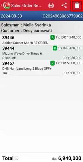Delete sales order mobile cashier iREAP PRO