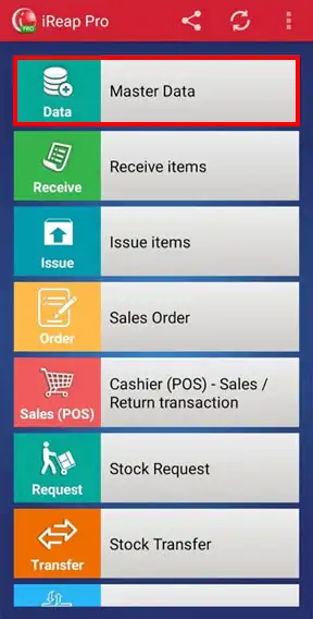 Master data menu iREAP PRO