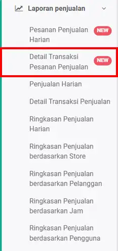 Menu laporan detail transaksi pesanan penjualan di aplikasi kasir android iREAP POS PRO via web admin