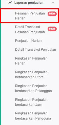 Menu Laporan Pesanan Penjualan Harian di aplikasi kasir android iREAP POS PRO via web admin