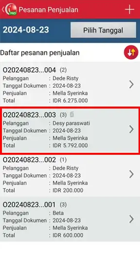 Pesanan penjualan yang telah dihapus di aplikasi kasir iREAP PRO