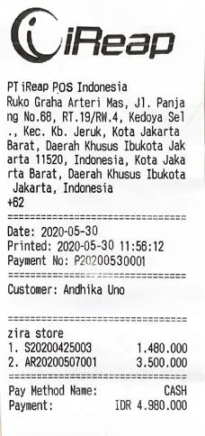 Example of invoice receipt in iReap Invoice