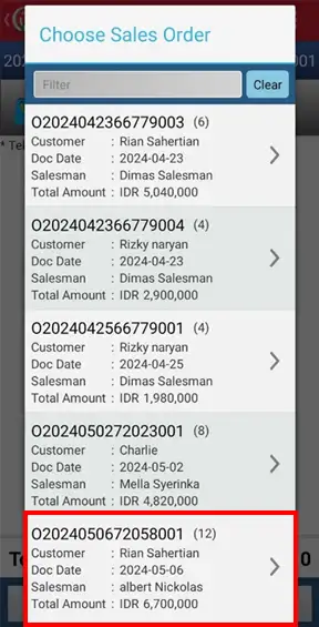 Choose sales order by warehouse in mobile cashier iREAP PRO