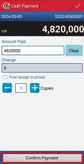 Confirm payment sales order in mobile cashier android iREAP PRO