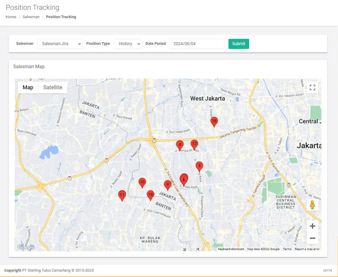 Monitoring salesman positions in mobile cashier online iREAP POS PRO