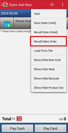 Recall sales order by warehouse in mobile cashier iREAP PRO