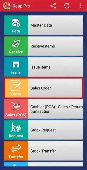 Sales order menu in mobile cashier iREAP PRO