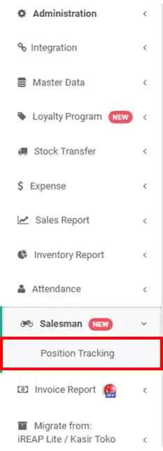 Salesman position monitoring menu in mobile cashier online iREAP POS PRO