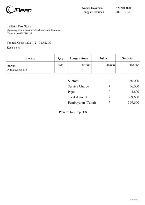 Struk transaksi struk diskon quantity dengan ukuran A4