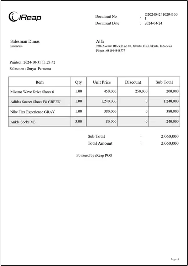 This is the A4-sized sales order receipt layout