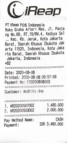 Contoh struk tagihan di iReap Invoice