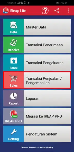 Menu transaksi penerimaan barang di aplikasi kasir android iREAP POS Lite