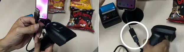 How to connect the panda prj-444-2d barcode scanner cable to the type c otg