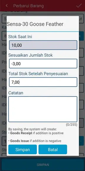 Contoh pengurangan stok di iREAP Pro mobile