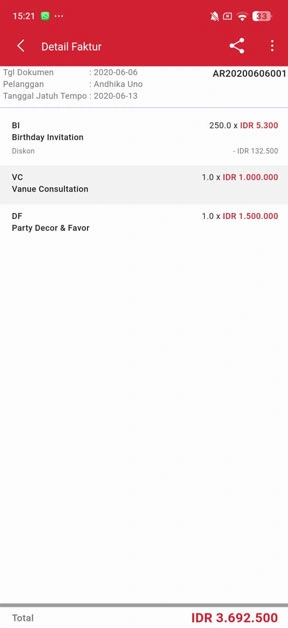 Detail faktur penjualan iREAP Invoice
