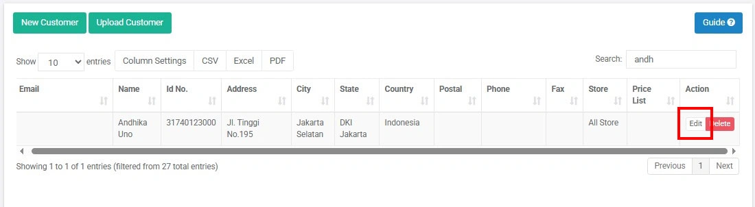 Click edit on the Customer that you want to set the Price List in iREAP POS PRO