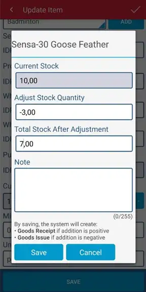 Example of stock reduction in iREAP Pro mobile